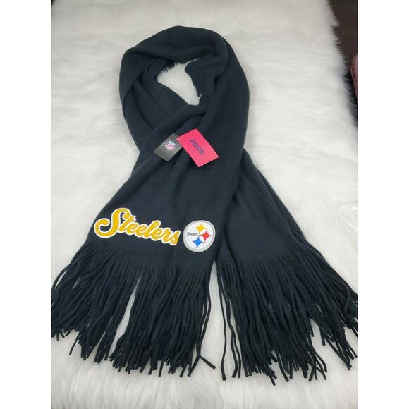 Pittsburgh Steelers Blanket Scarf NFL 81" x 27" FOCO Black Oversized Fringed - Picture 1 of 3